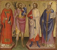 Saints Lawrence, Christopher, Sebastian, and a Bishop Saint (1420-1430 (Early Renaissance)) by Mariotto di Nardo