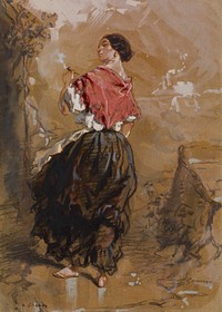 Peasant Girl Smoking (1849) by Paul Gavarni