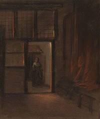 Woman in Doorway (mid 19th century) by Alfred Jacob Miller and After Nicolaes Maes