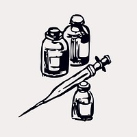 Medicine and syringe silhouette collage element vector