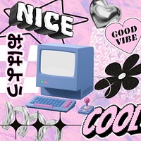 Pink y2k computer, typography collage art