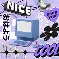 Purple y2k computer, typography collage art