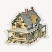Vintage wooden house paper element with white border 