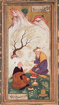 Two Bearded Men in Conversation in a Landscape