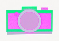 Retro camera, green & pink collage element