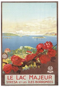 Old poster for advertising tourism around the Lago Maggiore in northern Italy, in French. Published before 1900.