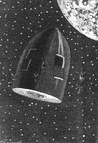 An illustration from Jules Verne's novel "Around the Moon." (1872) by Henri Th&eacute;ophile Hildibrand.