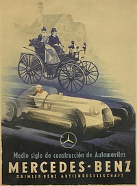 Mercedes-Benz. Medio siglo de construcción de Automoviles. Farboffset. 116 x 84 cm. (Berlin, M. Müller & Sohn KG, 1935).e. by Jupp Wiertz.