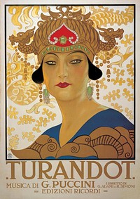 Promotional poster for Giacomo Puccini's opera "Turandot", on 25 April 1926. See here for references.