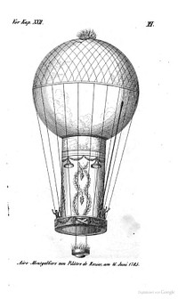Historische Heiß-Luftballone aus dem Buch Die Luftballone und das Reisen durch die Luft, 1851 Ballon des Jean-François Pilâtre de Rozier