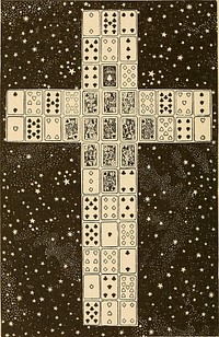 Identifier: mystictestbookor00rich (find matches)Title: The mystic test book; or, The magic of the cards. Giving the mystic meaning of these wonderful and ancient emblems in their relationship to the heavenly bodies, under all conditions; with rules and processes for reading or delineating the emblemsYear: 1919 (1910s)Authors: Richmond, Olney HSubjects: Fortune-telling Card gamesPublisher: Chicago, IllContributing Library: The Library of CongressDigitizing Sponsor: The Library of CongressView Book Page: Book ViewerAbout This Book: Catalog EntryView All Images: All Images From BookClick here to view book online to see this illustration in context in a browseable online version of this book.Text Appearing Before Image:the bottom form an emblem tarot; spotvalues 15, solar values 54, suit values 39, or 3 tarots in one. The next 9 emblems above constitute a perfect tarot;spots 18, suits 78, solar values 96. The next 9 cards are all court cards, and they form a perfecttarot, with spots 36, suits 39, solar values 75. Strange tosay, the spirit values of this tarot make a perfect tarot on allthe lines except one diagonal. 7 lines^l27, the eighthbeing imperfect by exactly the amount of the spirit double,89. The 9 emblems at the top make a perfect tarot withspots 15, suits 78, solar values 93. We thus have in thestem of the cross 4 tarots, each containing 3, making 12,equal to the houses of the Zodiac. The arms of the Cross are strangely occult in composition.They are remarkable examples of the exhibition of sevens,these mystic numbers representing the planets. The spot 302 THE MYSTIC TEST BOOK. values of each arm are 8 sevens in value. The spot valueof each section is just 4 sevens. Each section has a suitText Appearing After Image:TEST BOOK CKOSS OF OM. value of just 78, the well known tarot value seen in the THE MYSTIC TESt BOOK. 303 upright. Each half section of each arm has a solar valueof 106. There are just 7 spades and 7 hearts in both arms of thecross. These emblems can also be placed in such a positionthat the spots not only add 4 sevens across, but also perpen-dicularly the same, thus 10 1 4 13 6 8 12 2 2 9 7 10 10 10 5 3 How remarkable it is, that after four complete 3x3 tarotshave been taken froin the Test Book, the cards remainingshould have so many mystic properties based upon the deificnumber seven. The card representing the Christ comes in the center inhis old place on all the Crosses. Above His head is theMagi Card and with Him the 3 Marys. The 12 CourtCards emblematic of the 12 Signs of the Zodiac, haveanother face card with them in this cross, making 13, whichemblematizes the whole 13 points on our Altar. The whole13 forming a beautiful Court Diamond in the center ofthe cross. Taken as a wholeNote About ImagesPlease note that these images are extracted from scanned page images that may have been digitally enhanced for readability - coloration and appearance of these illustrations may not perfectly resemble the original work.