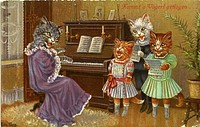 Singing Cats, Kommt a Vogel geflogen...(If a bird flew...), artist signed "Arth. Thiele"