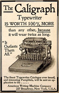 Advertisement for a Caligraph typewriter from 1896.
