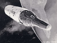 Manned Orbiting Laboratory (MOL), an evolution of the earlier "Blue Gemini" program, which was conceived to be an all-Air Force parallel of NASA's Gemini efforts. This illustration shows the Gemini B capsule separating from the MOL complex.