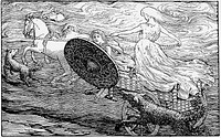 The chariot of the sun being pursued by wolves. The list of illustrations in the front matter of the book gives this one the title The Chariot of the Sun.