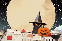 Witch cat on a broom, Halloween paper craft remix