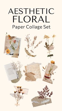 Aesthetic flower paper collage remix set