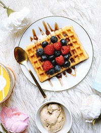 Free wafflebreakfast with fruit image, public domain food CC0 photo.