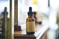 Close up of a bottle of beard oil.