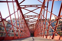 Free red pedestrian bridge image, public domain city CC0 photo.