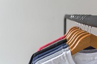 T-shirts on a hanger. Free public domain CC0 photo.