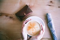 Free hands wrapped around coffee mug photo, public domain beverage CC0 image.