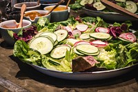 Free healthy vegetable salad platter, cucumber image, public domain vegetables CC0 photo.