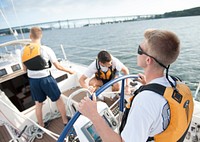 NEW LONDON, Conn. -- U.S. Coast Guard Academy cadets practice sailing a Leadership 44 sailboat on the Thames River Sept. 10, 2014, in preparation for an upcoming competition. U.S. Coast Guard photo by Petty Officer 2nd Class Cory J. Mendenhall. Original public domain image from Flickr