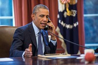 President Barack Obama talks on the phone with Dr. Tom Frieden, Director of the Centers for Disease Control and Prevention, in the Oval Office, Sept. 30, 2014.