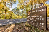 Entering Sign at Shenandoah National Park, Virginia, USA. Free public domain CC0 photo.