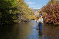 Woman Fly Fishing. Original public domain image from Flickr