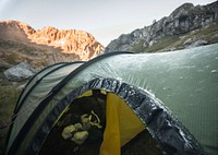 Hiking tent in mountain. Free public domain CC0 image. 