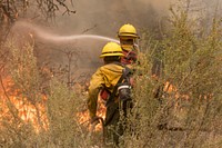 Firefighters conducting burnout operation, Cougar Creek Fire, Okanogan-Wenatchee NF, WA, 2018 (Photo by Kari Greer). Original public domain image from Flickr