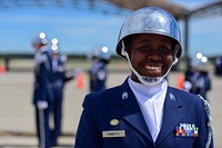 Aleysha Roberts, a junior ROTC cadet attending Crestwood High School, prepares for the Fancy Platoon unarmed drill and ceremony routine during the annual Top Gun Drill Meet at McEntire Joint National Guard Base, S.C., April 8, 2017.