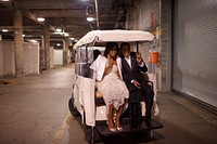 President Barack Obama and First Lady Michelle Obama ride in a golf cart at an Inaugural Ball in Washington, D.C, Jan. 20, 2009.