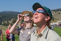 Scenes from the August 21, 2017 eclipse in Mammoth Hot Springs ecby Neal Herbert. Original public domain image from Flickr