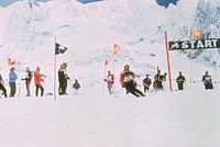 Ski race at top of Magic Mile, , Timberline Lodge, Mt Hood Nat'l Forest 1930's. Original public domain image from Flickr