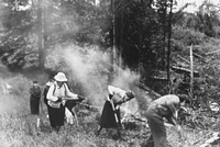 Women work fire line 1940's. Original public domain image from Flickr