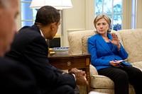 President Barack Obama meets with Secretary of State Hillary Clinton in the Oval Office Wednesday, July 15, 2009.