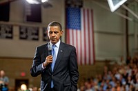 President Barack Obama speaks at Portsmouth High School in Portsmouth, N.H., at a town hall meeting about health care reform on Aug. 11, 2009.