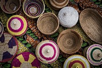 Handmade rattan baskets at a local market. Free public domain CC0 photo.