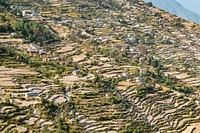 Nepal's hillside, houses on a mountain. Free public domain CC0 photo.