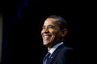 President Barack Obama smiles while announcing a new nationwide campaign to promote excellence in science, technology, engineering and math education, in the Eisenhower Executive Office Building, Washington, D.C., Nov. 23, 2009.