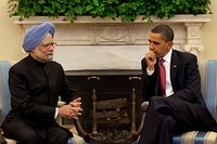 President Barack Obama meets with Prime Minister Manmohan Singh during their bilateral meeting in the Oval Office, Nov. 24, 2009.