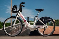 Madison bike share, white version, by B-cycle, Wisconsin, USA, June 29, 2018.