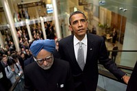 President Barack Obama and Indian Prime Minister Manmohan Singh ride an escalator on the way to their bilateral meeting during the G20 Summit in Toronto, Canada, Sunday, June 27, 2010.