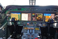 Cockpit in the plane's nose. Free public domain CC0 photo