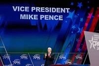 Vice President Mike Pence delivers remarks to the Conservative Political Action Conference Thursday, Feb. 27, 2020, at the Gaylord National Resort and Convention Center in National Harbor, Md. (Official White House Photo by D. Myles Cullen). Original public domain image from Flickr