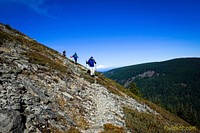 MtHood Three hikers descending a summit in Wahtum Lake area, by Dean Kokko. Original public domain image from Flickr