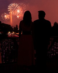 President Donald J. Trump and First Lady Melania Trump watch fireworks from the Truman Balcony of the White House Saturday, July 4, 2020, during the Salute to America event on the South Lawn. (Official White House Photo by Andrea Hanks).